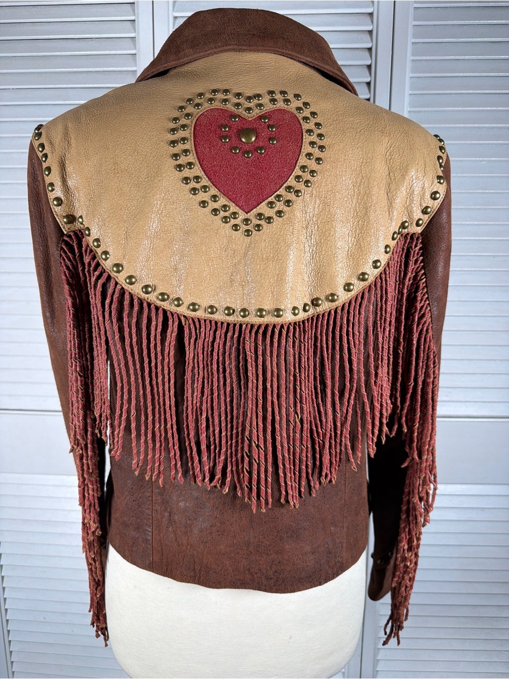 Vintage Scully Leather Fringe Jacket Heart Studded Western Cowgirl Boho M - Picture 2 of 16